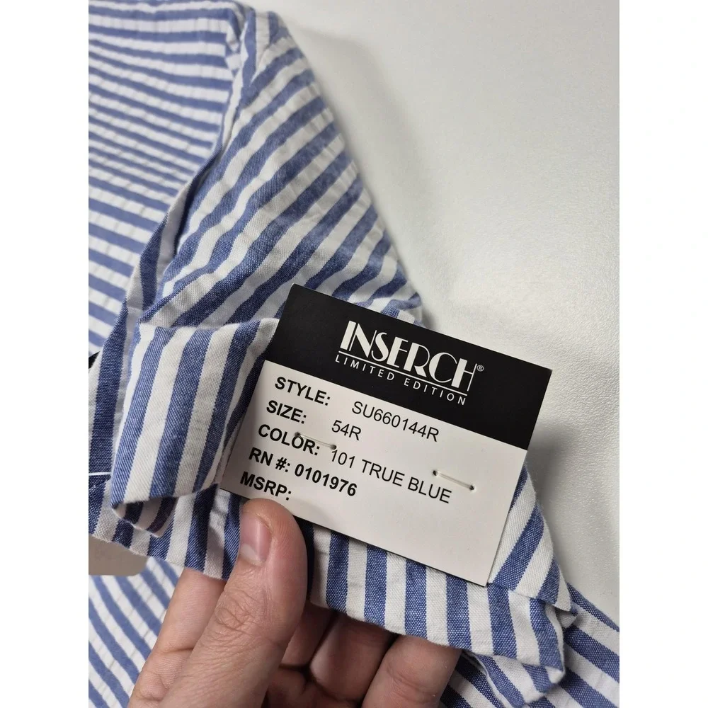 Inserch Suit Mens 54 Blue 100% Cotton Stripe Seersucker 2 Piece 48x36 NWT